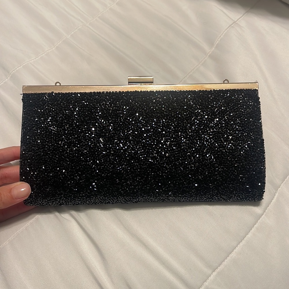 Black Studded & Gold Trimmed Clutch Bag 9x5 inches